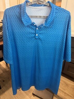 Men's Blue Short-Sleeve Polo with Subtle Geometric Print - Size 4XL - NWOT